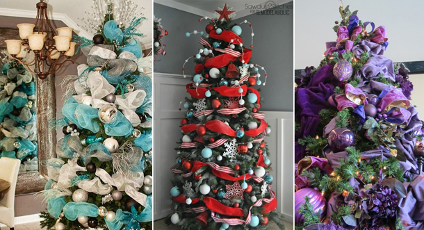 christmas trees with colourful ribbon