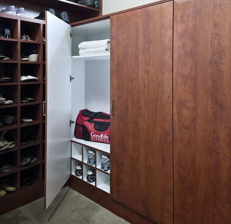 gym clothes storage in closet